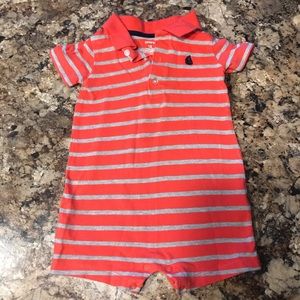 Carters orange and grey striped polo romper